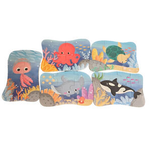 Wooden Ocean Animal Puzzle Set Turtle Dolphin Octopus Whale Kids Toy